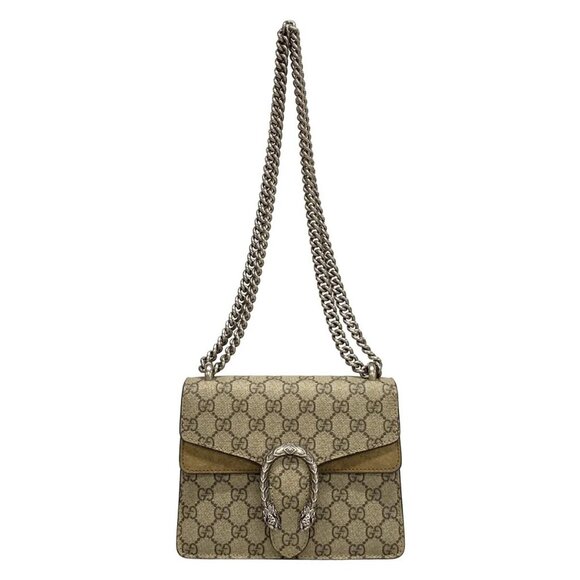 Auth GUCCI Dionysus /GG Supreme 421970 Beige Ebony PVC Suede Shoulder Bag - Picture 1 of 16